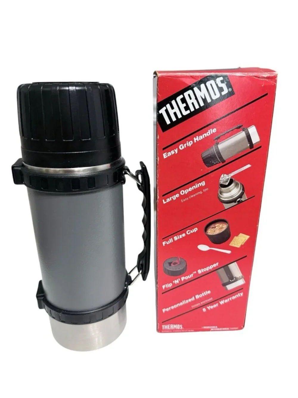 Vintage Thermos Insulated Stainless Vacuum Bottle 1.03 Quart Metal 2490 USA Box